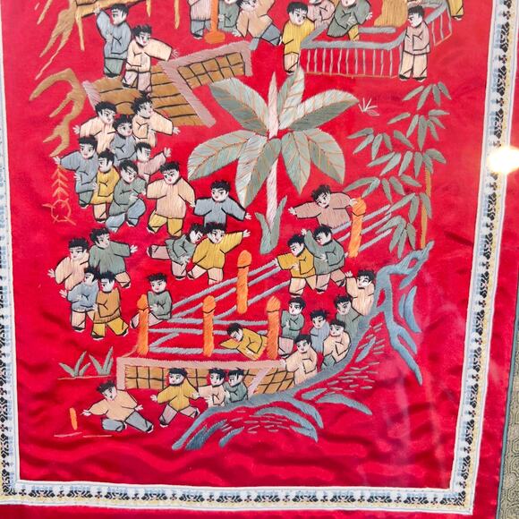 Vintage Chinese Silk Tapestry Embroidered Boats Kids Professionally Matted Frame - Picture 5 of 15